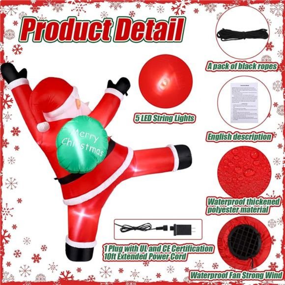 5.9 Ft Large Christmas Santa Claus Blow Up Lighted Christmas with LED Lights - Picture 2 of 7